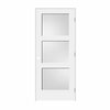 Codel Doors 34"x80"x1-3/8" Primed 3-Panel Equal Panel w/White Lami Glass Interior Shaker 7-1/4" LH Prehung Door 2168pri8433GLLH15714